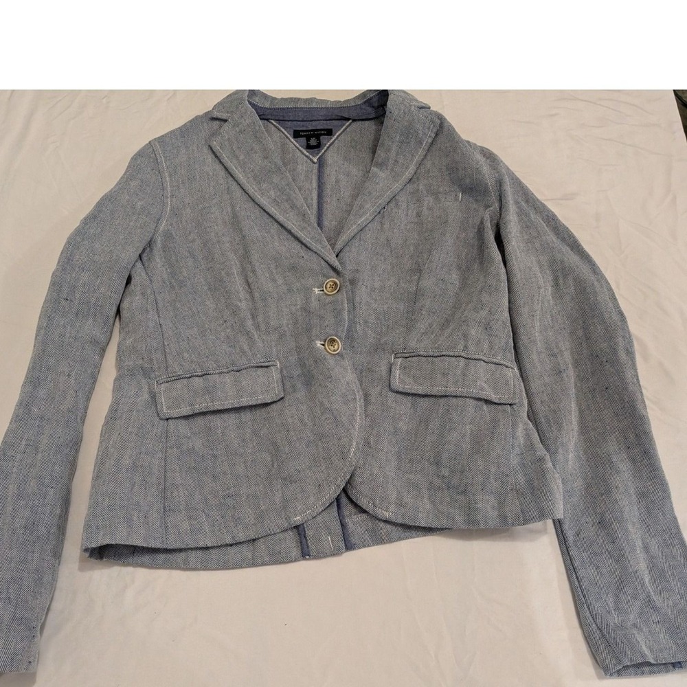 Tommy Hilfiger Blue Herringbone Blazer Womens Small 2 Button Jacket